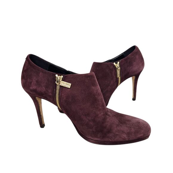 LK Bennett Doris Ankle Zip Booties Stiletto Suede Burgundy Women 39 EU - Picture 1 of 9